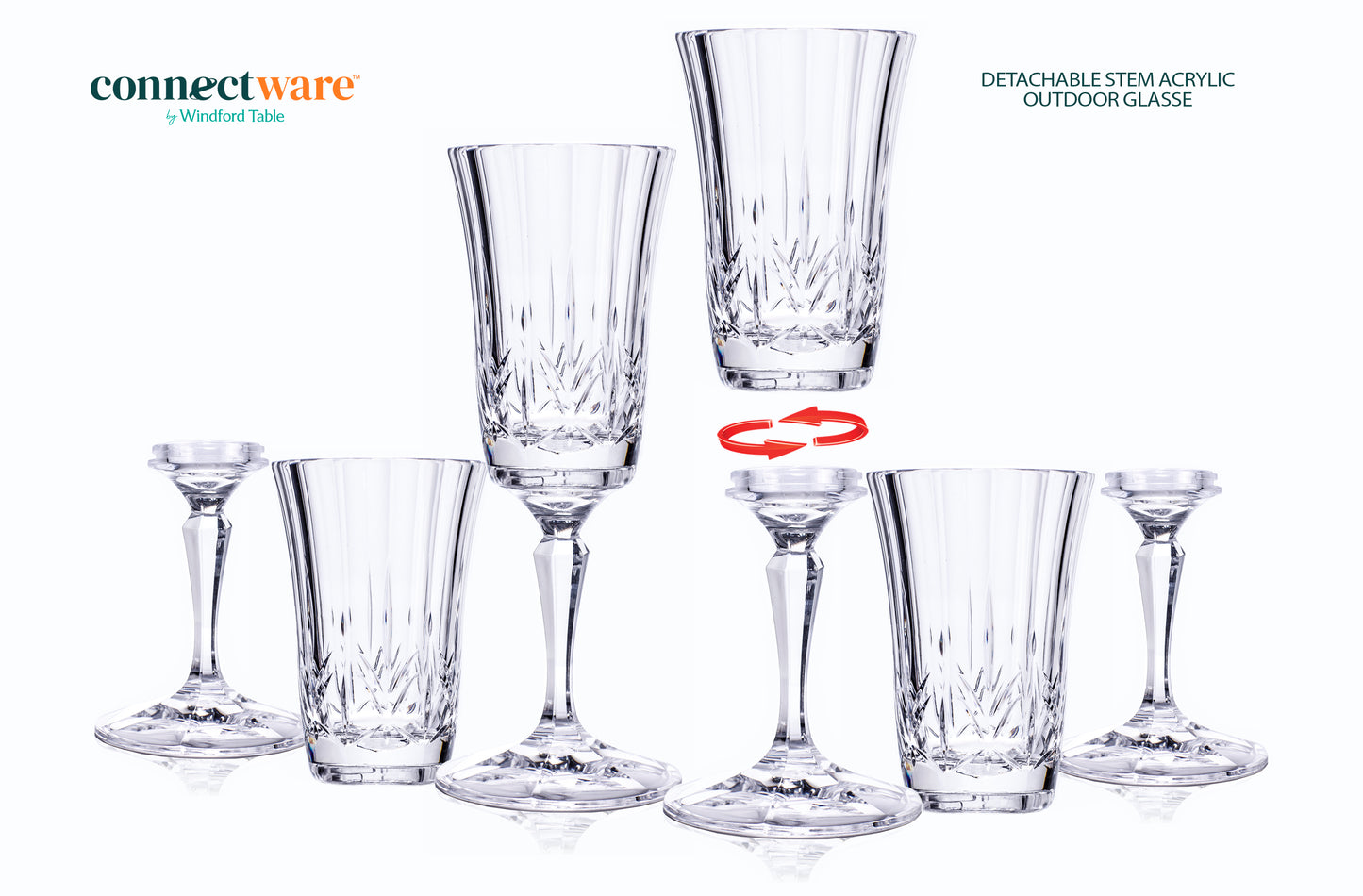 7 oz Brighton Tumbler with Twist off Stem, Gift Set of 4